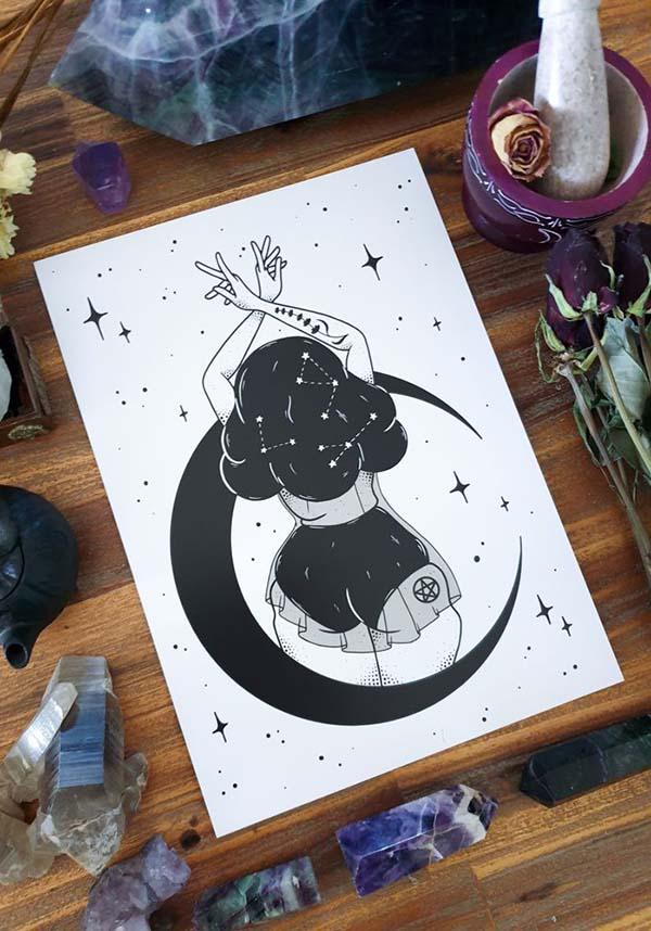 Moon Goddess | ART PRINT - Beserk - all, art, art print, black, black and white, christmas gift, christmas gifts, clickfrenzy15-2023, cpgstinc, crescent moon, dec20, discountapp, fp, gift, gift idea, gift ideas, goth, gothic, gothic gifts, gothic homewares, halloween, halloween homewares, home, homeware, homewares, moon, pentacle, pentagram, poster and tapestry, pumpkin art, pvmpkin art, witch, witches, witchy