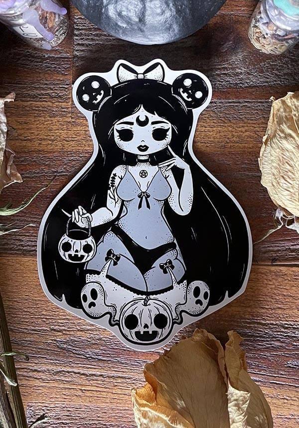 Trick Or Treat | STICKER - Beserk - all, black, black and white, christmas gift, christmas gifts, clickfrenzy15-2023, cpgstinc, crescent moon, dec20, discountapp, fp, gift, gift idea, gift ideas, goth, gothic, gothic gifts, halloween, moon, office and stationery, pentacle, pentagram, pumpkin, pumpkin art, pvmpkin art, stationery, sticker, witch, witches, witchy