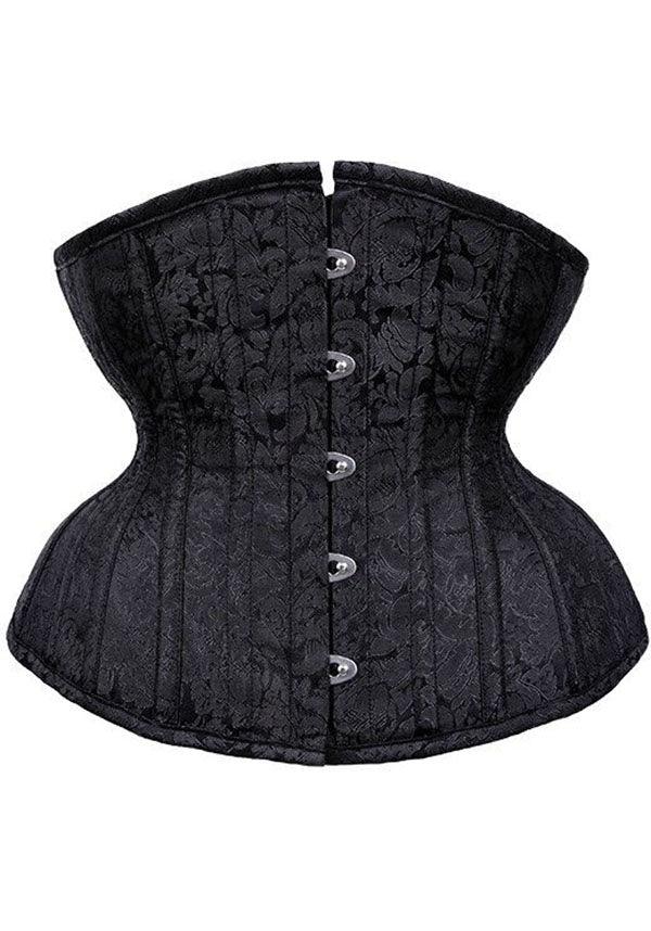 Black Brocade | UNDERBUST CORSET - Beserk - accessories, all, all clothing, all ladies, all ladies clothing, belts and buckles, black, burlesque, cinched waist, clickfrenzy15-2023, clothing, corset, costume, CU10, discountapp, edgy, fetish, fp, goth, gothic, gothic accessories, halloween, halloween costume, happy halloween, jan21, ladies, ladies accessories, ladies clothing, ladies underwear, lingerie, medieval, R120121, renaissance, restyle, sinched waist, waist