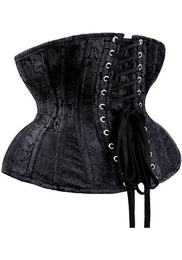 Black Brocade | UNDERBUST CORSET - Beserk - accessories, all, all clothing, all ladies, all ladies clothing, belts and buckles, black, burlesque, cinched waist, clickfrenzy15-2023, clothing, corset, costume, CU10, discountapp, edgy, fetish, fp, goth, gothic, gothic accessories, halloween, halloween costume, happy halloween, jan21, ladies, ladies accessories, ladies clothing, ladies underwear, lingerie, medieval, R120121, renaissance, restyle, sinched waist, waist