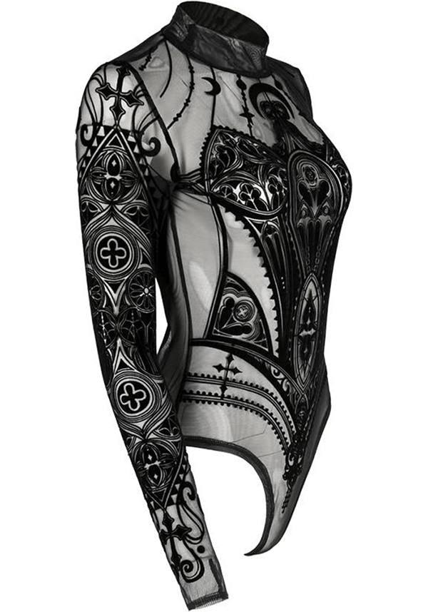 Cathedral Corset | MESH BODYSUIT - Beserk - all, all clothing, all ladies clothing, bodysuit, cathedral, clickfrenzy15-2023, clothing, crescent moon, cross, dec22, discountapp, fp, googleshopping, ladies clothing, ladies top, ladies tops, long sleeve top, mesh, moon, moon phase, plus size, R181222, restyle, RS213551, see through, sheer, sheer sleeves, top, tops, women, womens, womens top