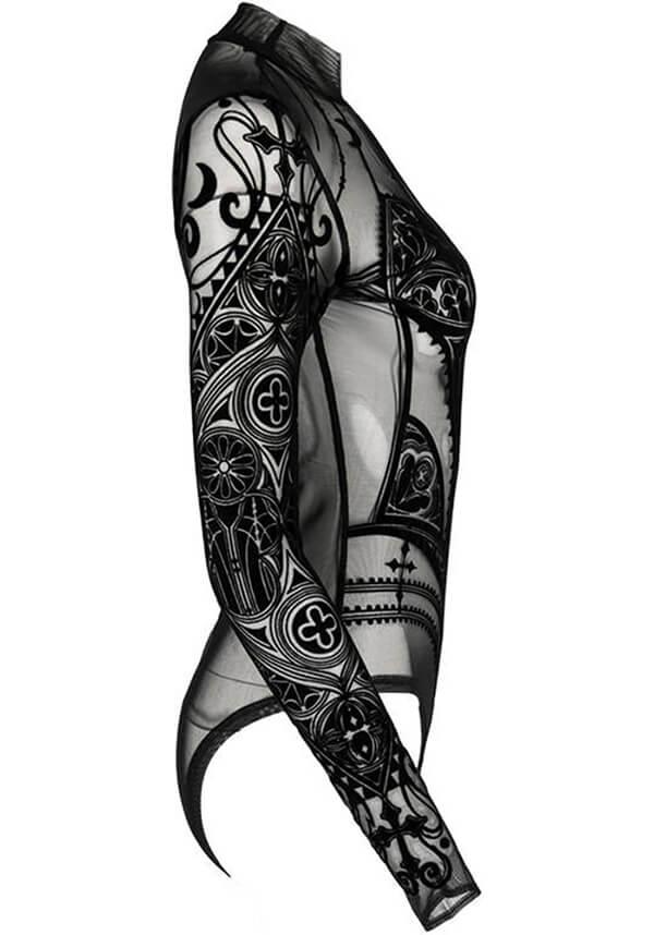 Cathedral Corset | MESH BODYSUIT - Beserk - all, all clothing, all ladies clothing, bodysuit, cathedral, clickfrenzy15-2023, clothing, crescent moon, cross, dec22, discountapp, fp, googleshopping, ladies clothing, ladies top, ladies tops, long sleeve top, mesh, moon, moon phase, plus size, R181222, restyle, RS213551, see through, sheer, sheer sleeves, top, tops, women, womens, womens top