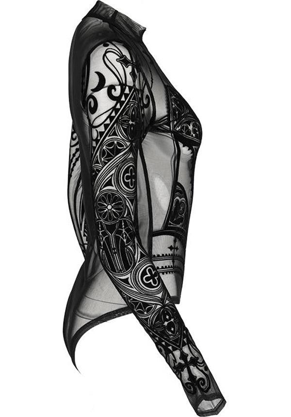 Cathedral Corset | MESH BODYSUIT - Beserk - all, all clothing, all ladies clothing, bodysuit, cathedral, clickfrenzy15-2023, clothing, crescent moon, cross, dec22, discountapp, fp, googleshopping, ladies clothing, ladies top, ladies tops, long sleeve top, mesh, moon, moon phase, plus size, R181222, restyle, RS213551, see through, sheer, sheer sleeves, top, tops, women, womens, womens top