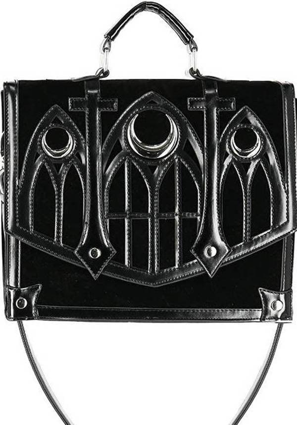 Cathedral Crescent | HANDBAG - Beserk - accessories, all, bag, black, clickfrenzy15-2023, crescent moon, discountapp, fp, gothic accessories, gothic bag, hand bag, handbag, handbags and purses, jan21, labelvegan, ladies accessories, large bag, messenger bag, moon, restyle, vegan, witch, witches, witchy
