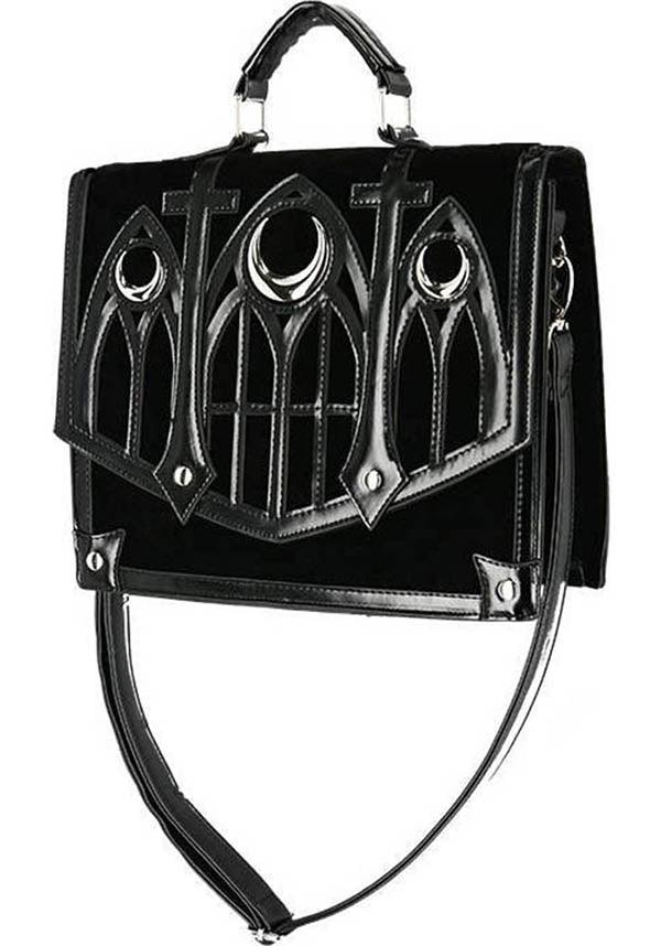 Cathedral Crescent | HANDBAG - Beserk - accessories, all, bag, black, clickfrenzy15-2023, crescent moon, discountapp, fp, gothic accessories, gothic bag, hand bag, handbag, handbags and purses, jan21, labelvegan, ladies accessories, large bag, messenger bag, moon, restyle, vegan, witch, witches, witchy