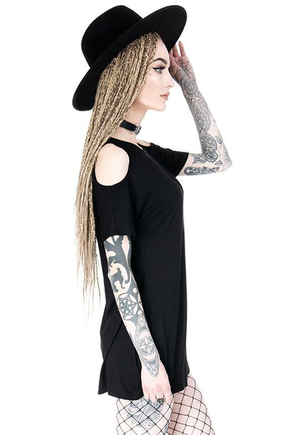 Crescent | TUNIC DRESS - Beserk - a line, all, all clothing, all ladies, all ladies clothing, black, clickfrenzy15-2023, clothing, cold shoulder, crescent moon, discountapp, dress, dressapril25, dresses, edgy, emo, fp, gothic, ladies, ladies clothing, mini, moon, nov18, plus, plus size, restyle, tunic