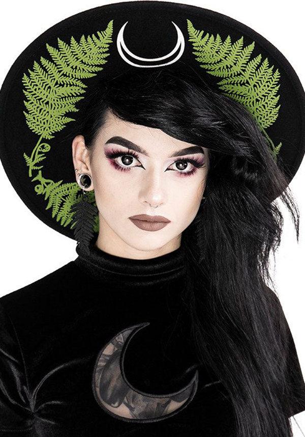 Fern | HAT - Beserk - accessories, all, black, clickfrenzy15-2023, discountapp, fp, goth summer, gothic, gothic accessories, hair accessories, hat, hats, hats and hair, ladies, moon, restyle, sep19, summer, summer goth, summer hats, witch