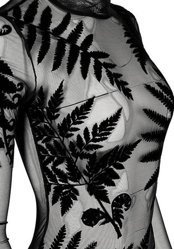Forest Witch | MESH FERN BODYSUIT - Beserk - all, all clothing, all ladies clothing, bodysuit, clickfrenzy15-2023, clothing, discountapp, fern, fp, girls top, ladies clothing, ladies top, long sleeve top, may22, plant, plus size, R190522, restyle, RS203134, see through, sheer, tees and tops, top, tops, tshirts and tops, winter, winter clothing, womens top