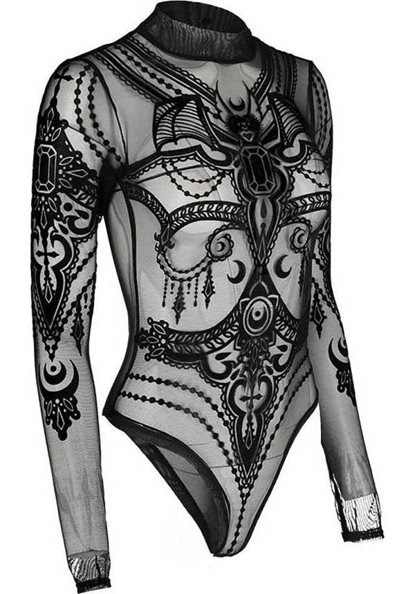 Jewel Bat | MESH BODYSUIT - Beserk - all, all clothing, all ladies clothing, bat, bead, black, bodysuit, clickfrenzy15-2023, clothing, crescent moon, discountapp, edgy, fetish, fp, geometric, goth, gothic, high neck, ladies, ladies clothing, lingerie, long sleeve, mar21, mesh, moon, restyle, see through, sheer, shirt, top, tops, tshirts and tops, turtle neck, winter, winter clothing, witch, witchy