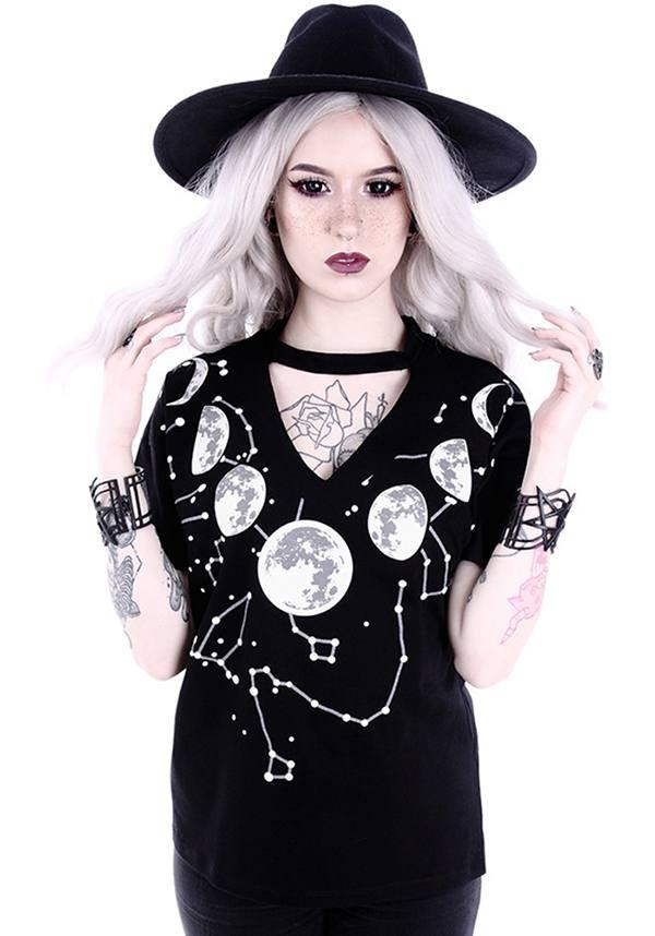 Moon Phases | T-SHIRT - Beserk - all, all clothing, all ladies, all ladies clothing, black, clickfrenzy15-2023, clothing, discountapp, edgy, fp, gothic, jan18, ladies, ladies clothing, ladies top, moon, shirt, short sleeved top, tees and tops, top, tops, tshirt, tshirts and tops, womens top