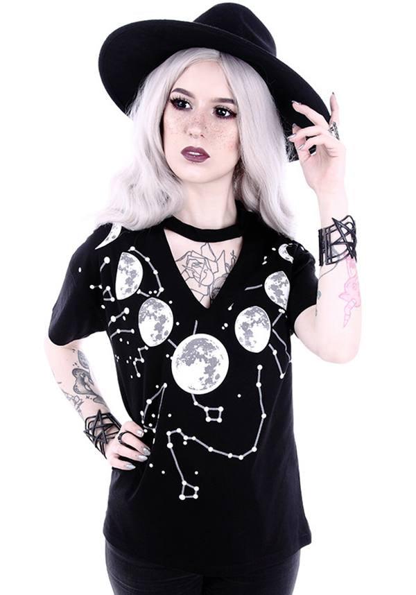 Moon Phases | T-SHIRT - Beserk - all, all clothing, all ladies, all ladies clothing, black, clickfrenzy15-2023, clothing, discountapp, edgy, fp, gothic, jan18, ladies, ladies clothing, ladies top, moon, shirt, short sleeved top, tees and tops, top, tops, tshirt, tshirts and tops, womens top