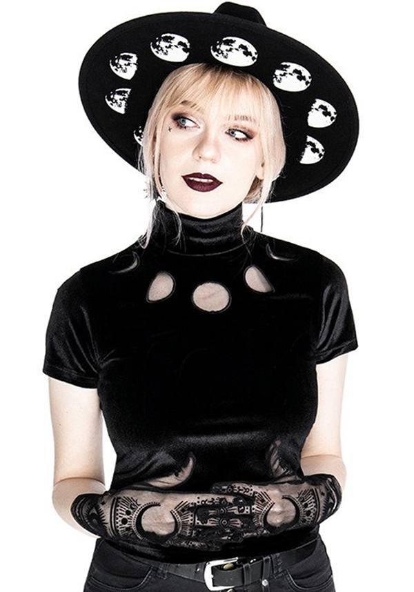 Moon Phases | TOP - Beserk - all, all clothing, all ladies clothing, black, clickfrenzy15-2023, clothing, discountapp, fp, girls top, goth, gothic, high neck, ladies clothing, ladies top, moon, moon phase, plus size, restyle, short sleeved top, tees and tops, top, tops, tshirts and tops, womens top