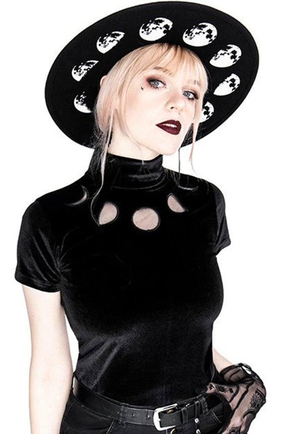 Moon Phases | TOP - Beserk - all, all clothing, all ladies clothing, black, clickfrenzy15-2023, clothing, discountapp, fp, girls top, goth, gothic, high neck, ladies clothing, ladies top, moon, moon phase, plus size, restyle, short sleeved top, tees and tops, top, tops, tshirts and tops, womens top