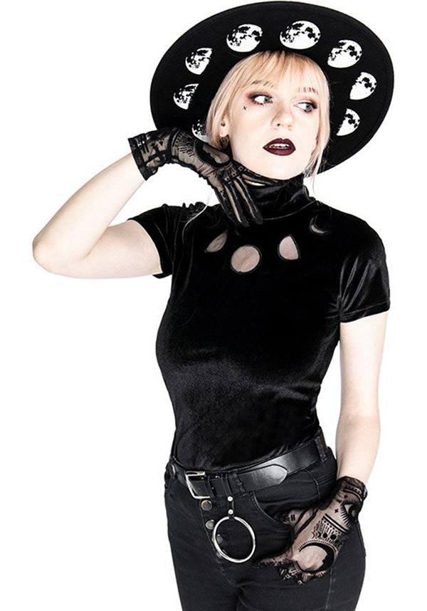 Moon Phases | TOP - Beserk - all, all clothing, all ladies clothing, black, clickfrenzy15-2023, clothing, discountapp, fp, girls top, goth, gothic, high neck, ladies clothing, ladies top, moon, moon phase, plus size, restyle, short sleeved top, tees and tops, top, tops, tshirts and tops, womens top