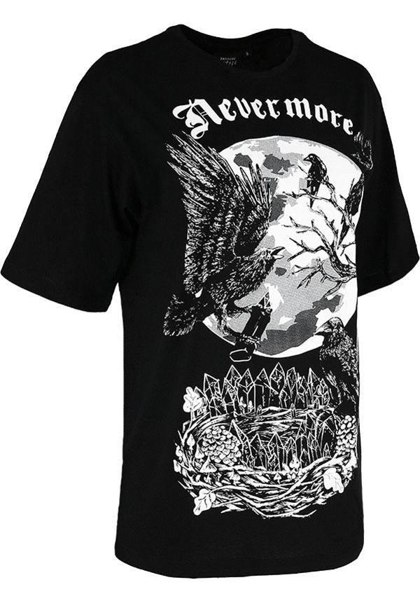 Nevermore | OVERSIZED T-SHIRT - Beserk - all, all clothing, all ladies, all ladies clothing, black, clickfrenzy15-2023, clothing, discountapp, edgar allan poe, edgy, fp, gothic, ladies, ladies clothing, ladies shirt, ladies tshirt, long top, mens, mens clothing, moon, oversized, pricematchedtb, raven, restyle, sep18, shirt, shirts, t-shirt, tees and shirt, tees and shirts, top, tops, tshirt, tshirts, tshirts and tops, unisex, womens shirt, womens shirts