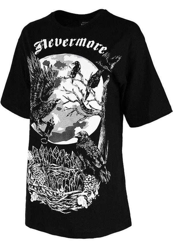Nevermore | OVERSIZED T-SHIRT - Beserk - all, all clothing, all ladies, all ladies clothing, black, clickfrenzy15-2023, clothing, discountapp, edgar allan poe, edgy, fp, gothic, ladies, ladies clothing, ladies shirt, ladies tshirt, long top, mens, mens clothing, moon, oversized, pricematchedtb, raven, restyle, sep18, shirt, shirts, t-shirt, tees and shirt, tees and shirts, top, tops, tshirt, tshirts, tshirts and tops, unisex, womens shirt, womens shirts