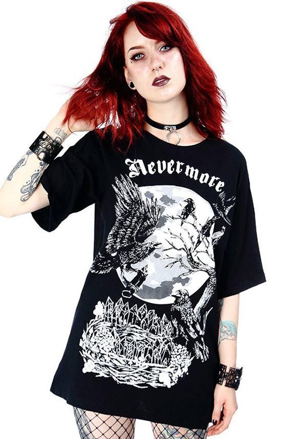 Nevermore | OVERSIZED T-SHIRT - Beserk - all, all clothing, all ladies, all ladies clothing, black, clickfrenzy15-2023, clothing, discountapp, edgar allan poe, edgy, fp, gothic, ladies, ladies clothing, ladies shirt, ladies tshirt, long top, mens, mens clothing, moon, oversized, pricematchedtb, raven, restyle, sep18, shirt, shirts, t-shirt, tees and shirt, tees and shirts, top, tops, tshirt, tshirts, tshirts and tops, unisex, womens shirt, womens shirts