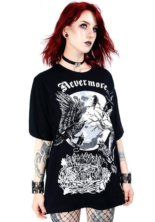 Nevermore | OVERSIZED T-SHIRT - Beserk - all, all clothing, all ladies, all ladies clothing, black, clickfrenzy15-2023, clothing, discountapp, edgar allan poe, edgy, fp, gothic, ladies, ladies clothing, ladies shirt, ladies tshirt, long top, mens, mens clothing, moon, oversized, pricematchedtb, raven, restyle, sep18, shirt, shirts, t-shirt, tees and shirt, tees and shirts, top, tops, tshirt, tshirts, tshirts and tops, unisex, womens shirt, womens shirts