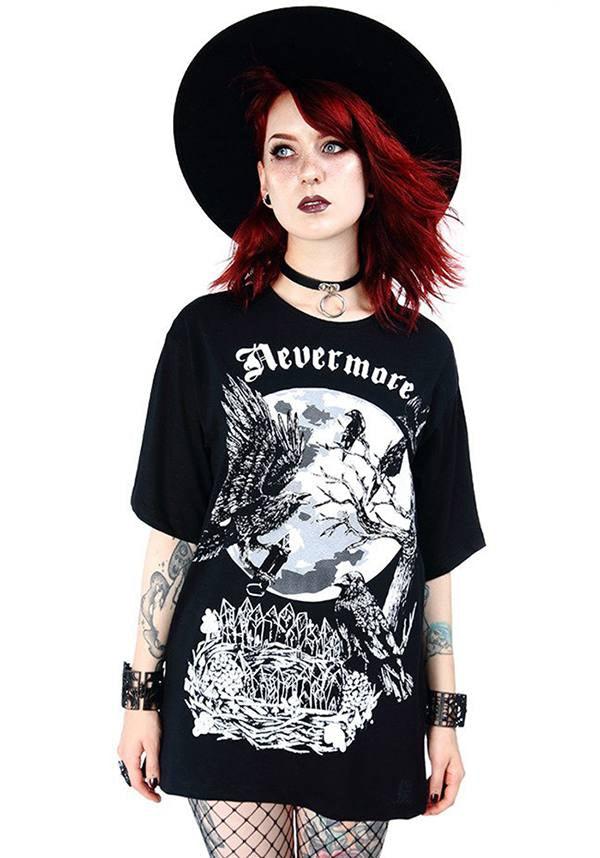 Nevermore | OVERSIZED T-SHIRT - Beserk - all, all clothing, all ladies, all ladies clothing, black, clickfrenzy15-2023, clothing, discountapp, edgar allan poe, edgy, fp, gothic, ladies, ladies clothing, ladies shirt, ladies tshirt, long top, mens, mens clothing, moon, oversized, pricematchedtb, raven, restyle, sep18, shirt, shirts, t-shirt, tees and shirt, tees and shirts, top, tops, tshirt, tshirts, tshirts and tops, unisex, womens shirt, womens shirts