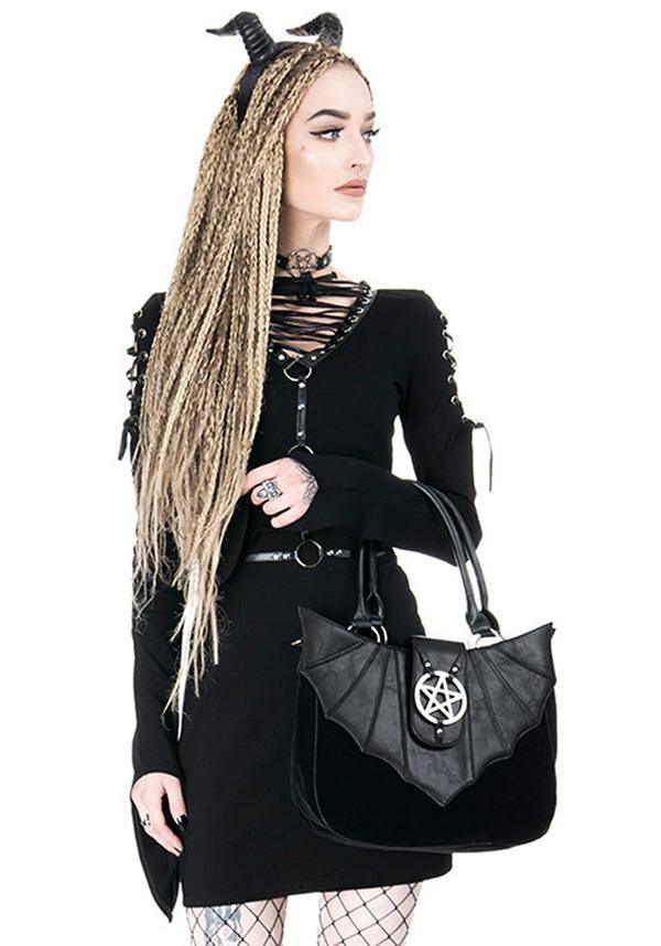 Ominous | BAG - Beserk - accessories, adjustable strap, all, bag, bats, black, clickfrenzy15-2023, dec18, discountapp, fp, gothic, gothic accessories, gothic gifts, halloween, handbags and purses, labelvegan, ladies, pentacle, pentagram, restyle, vegan