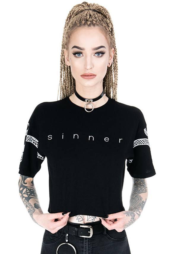 Sinner | CROP TOP - Beserk - all, all clothing, all ladies, all ladies clothing, black, clickfrenzy15-2023, clothing, crop, crop top, cropped, discountapp, edgy, fp, gothic, ladies, ladies clothing, ladies shirt, ladies tshirt, nov18, repriced030523, restyle, shirt, shirts, snake, t-shirt, techwear, tees and shirt, tees and shirts, top, tops, tshirt, tshirts, tshirts and tops, womens shirt, womens shirts