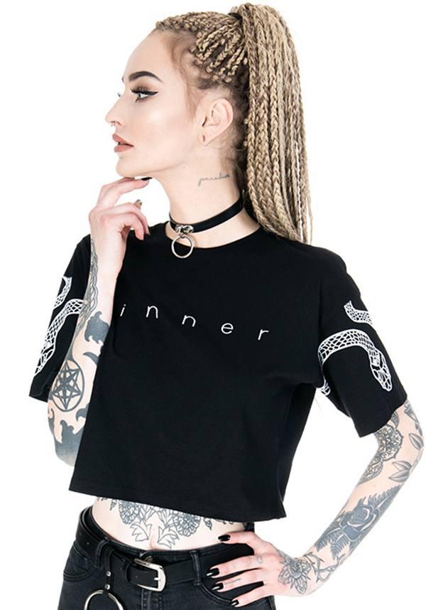Sinner | CROP TOP - Beserk - all, all clothing, all ladies, all ladies clothing, black, clickfrenzy15-2023, clothing, crop, crop top, cropped, discountapp, edgy, fp, gothic, ladies, ladies clothing, ladies shirt, ladies tshirt, nov18, repriced030523, restyle, shirt, shirts, snake, t-shirt, techwear, tees and shirt, tees and shirts, top, tops, tshirt, tshirts, tshirts and tops, womens shirt, womens shirts