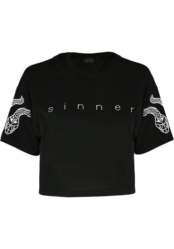 Sinner | CROP TOP - Beserk - all, all clothing, all ladies, all ladies clothing, black, clickfrenzy15-2023, clothing, crop, crop top, cropped, discountapp, edgy, fp, gothic, ladies, ladies clothing, ladies shirt, ladies tshirt, nov18, repriced030523, restyle, shirt, shirts, snake, t-shirt, techwear, tees and shirt, tees and shirts, top, tops, tshirt, tshirts, tshirts and tops, womens shirt, womens shirts