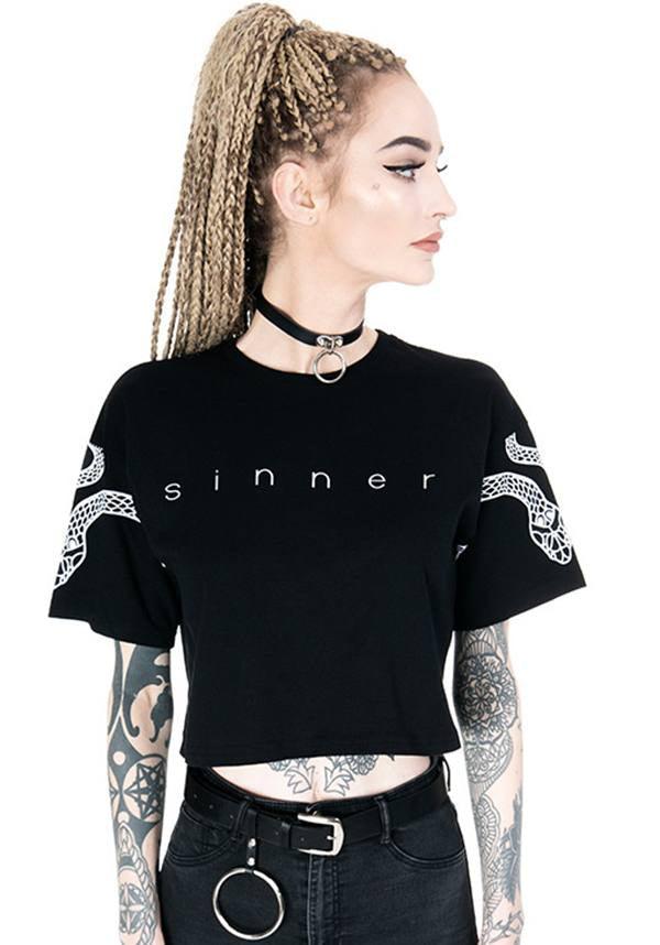 Sinner | CROP TOP - Beserk - all, all clothing, all ladies, all ladies clothing, black, clickfrenzy15-2023, clothing, crop, crop top, cropped, discountapp, edgy, fp, gothic, ladies, ladies clothing, ladies shirt, ladies tshirt, nov18, repriced030523, restyle, shirt, shirts, snake, t-shirt, techwear, tees and shirt, tees and shirts, top, tops, tshirt, tshirts, tshirts and tops, womens shirt, womens shirts
