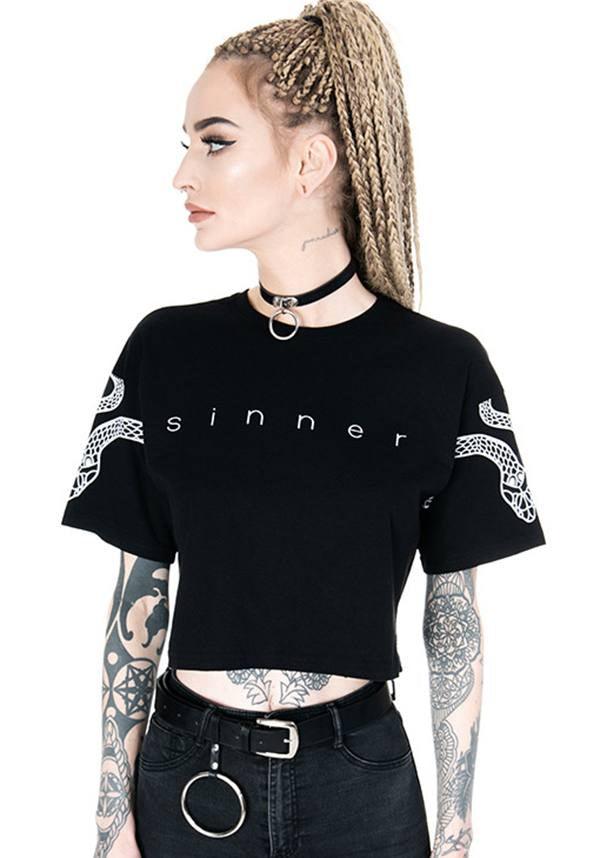 Sinner | CROP TOP - Beserk - all, all clothing, all ladies, all ladies clothing, black, clickfrenzy15-2023, clothing, crop, crop top, cropped, discountapp, edgy, fp, gothic, ladies, ladies clothing, ladies shirt, ladies tshirt, nov18, repriced030523, restyle, shirt, shirts, snake, t-shirt, techwear, tees and shirt, tees and shirts, top, tops, tshirt, tshirts, tshirts and tops, womens shirt, womens shirts