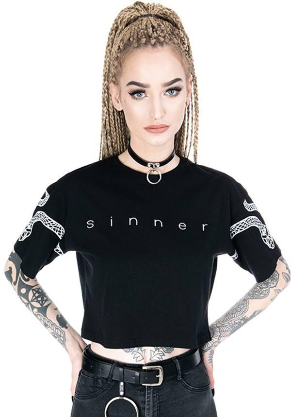 Sinner | CROP TOP - Beserk - all, all clothing, all ladies, all ladies clothing, black, clickfrenzy15-2023, clothing, crop, crop top, cropped, discountapp, edgy, fp, gothic, ladies, ladies clothing, ladies shirt, ladies tshirt, nov18, repriced030523, restyle, shirt, shirts, snake, t-shirt, techwear, tees and shirt, tees and shirts, top, tops, tshirt, tshirts, tshirts and tops, womens shirt, womens shirts