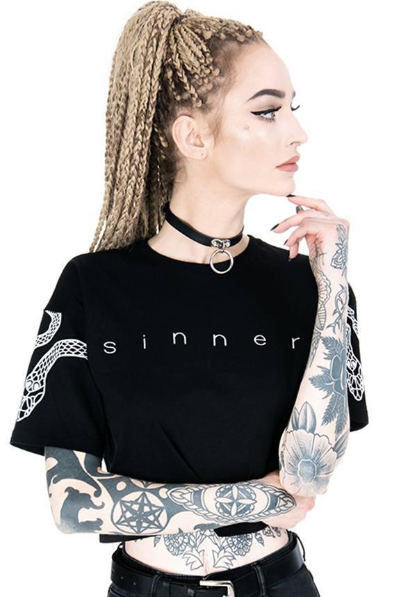 Sinner | CROP TOP - Beserk - all, all clothing, all ladies, all ladies clothing, black, clickfrenzy15-2023, clothing, crop, crop top, cropped, discountapp, edgy, fp, gothic, ladies, ladies clothing, ladies shirt, ladies tshirt, nov18, repriced030523, restyle, shirt, shirts, snake, t-shirt, techwear, tees and shirt, tees and shirts, top, tops, tshirt, tshirts, tshirts and tops, womens shirt, womens shirts