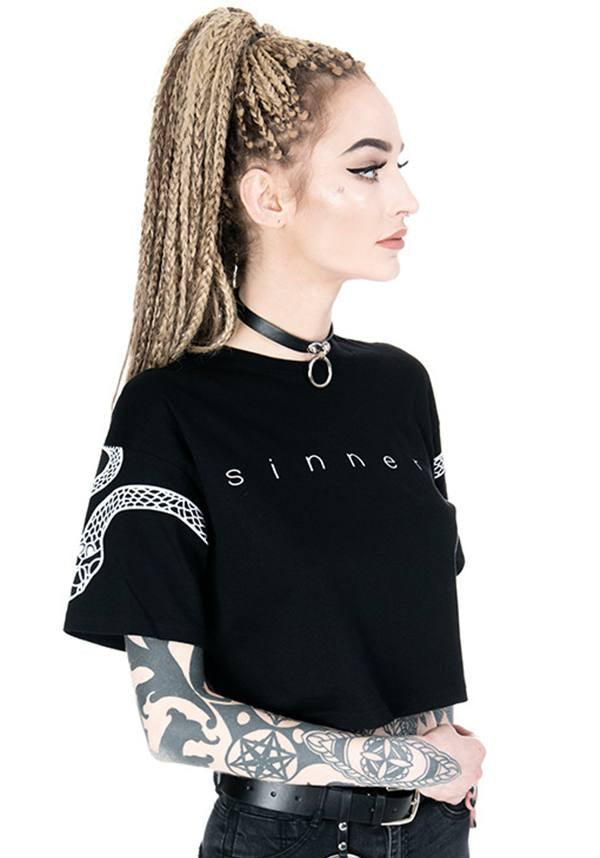 Sinner | CROP TOP - Beserk - all, all clothing, all ladies, all ladies clothing, black, clickfrenzy15-2023, clothing, crop, crop top, cropped, discountapp, edgy, fp, gothic, ladies, ladies clothing, ladies shirt, ladies tshirt, nov18, repriced030523, restyle, shirt, shirts, snake, t-shirt, techwear, tees and shirt, tees and shirts, top, tops, tshirt, tshirts, tshirts and tops, womens shirt, womens shirts