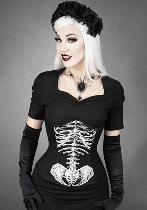 Skeleton | UNDERBUST CORSET - Beserk - accessories, all, all ladies, belts and buckles, black, cinched waist, clickfrenzy15-2023, corset, discountapp, fetish, fp, googleshopping, goth, gothic, gothic accessories, halloween, halloween accessories, halloween clothing, halloween costume, happy halloween, ladies, ladies accessories, ladies clothing, R080922, RS208604, sep22, Sept, sinched waist, skeleton, spooky, waist trainer