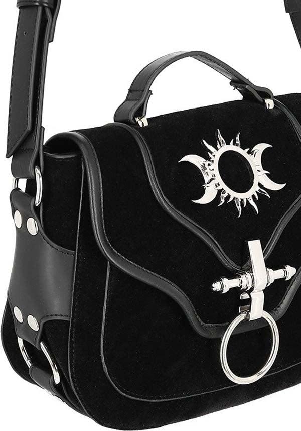 Triple Goddess | BAG - Beserk - accessories, adjustable strap, all, bag, black, clickfrenzy15-2023, crescent moon, discountapp, fp, full moon, goth, gothic, gothic accessories, handbag, handbags and purses, labelvegan, ladies, ladies accessories, moon, oct19, restyle, sun, triple moon, vegan, velvet, witch, witchy