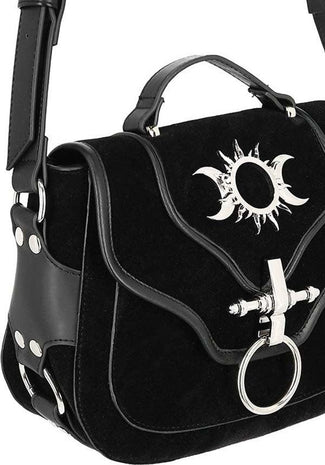 Triple Goddess | BAG - Beserk - accessories, adjustable strap, all, bag, black, clickfrenzy15-2023, crescent moon, discountapp, fp, full moon, goth, gothic, gothic accessories, handbag, handbags and purses, labelvegan, ladies, ladies accessories, moon, oct19, restyle, sun, triple moon, vegan, velvet, witch, witchy