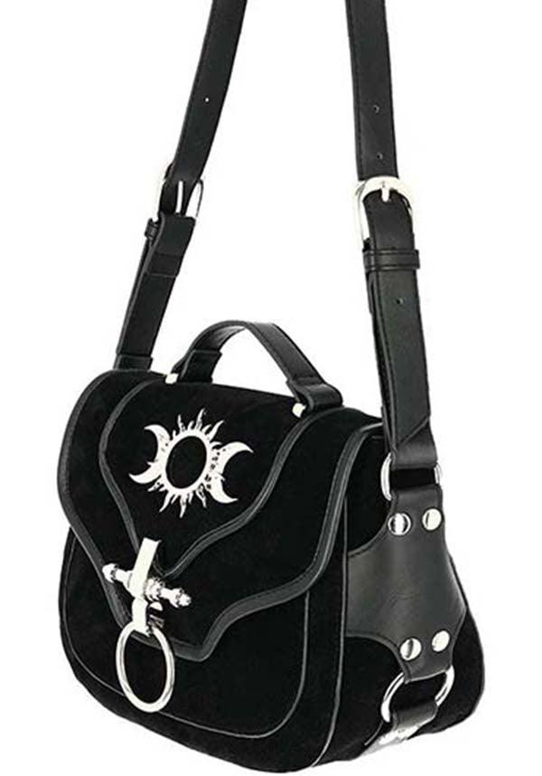 Triple Goddess | BAG - Beserk - accessories, adjustable strap, all, bag, black, clickfrenzy15-2023, crescent moon, discountapp, fp, full moon, goth, gothic, gothic accessories, handbag, handbags and purses, labelvegan, ladies, ladies accessories, moon, oct19, restyle, sun, triple moon, vegan, velvet, witch, witchy