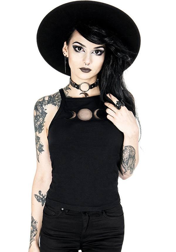 Triple Goddess | TOP - Beserk - all, all clothing, all ladies, all ladies clothing, black, clickfrenzy15-2023, clothing, crescent moon, discountapp, edgy, fp, gothic, ladies, ladies clothing, moon, nov18, plus, plus size, restyle, singlet, top, tops, tshirts and tops