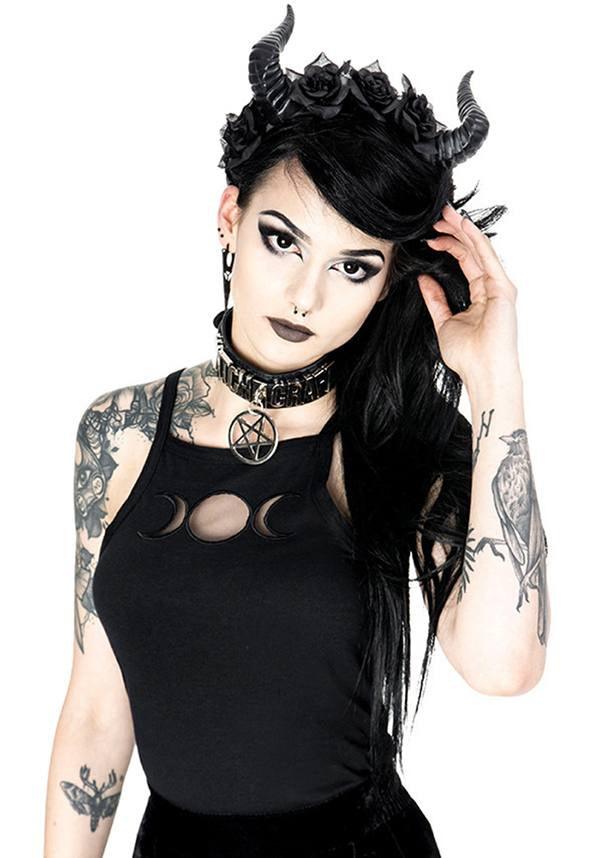 Triple Goddess | TOP - Beserk - all, all clothing, all ladies, all ladies clothing, black, clickfrenzy15-2023, clothing, crescent moon, discountapp, edgy, fp, gothic, ladies, ladies clothing, moon, nov18, plus, plus size, restyle, singlet, top, tops, tshirts and tops