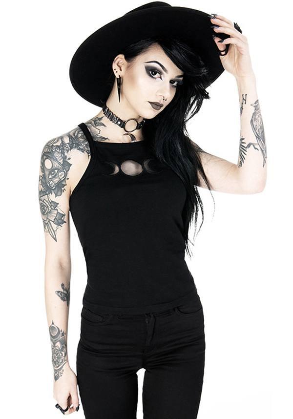 Triple Goddess | TOP - Beserk - all, all clothing, all ladies, all ladies clothing, black, clickfrenzy15-2023, clothing, crescent moon, discountapp, edgy, fp, gothic, ladies, ladies clothing, moon, nov18, plus, plus size, restyle, singlet, top, tops, tshirts and tops