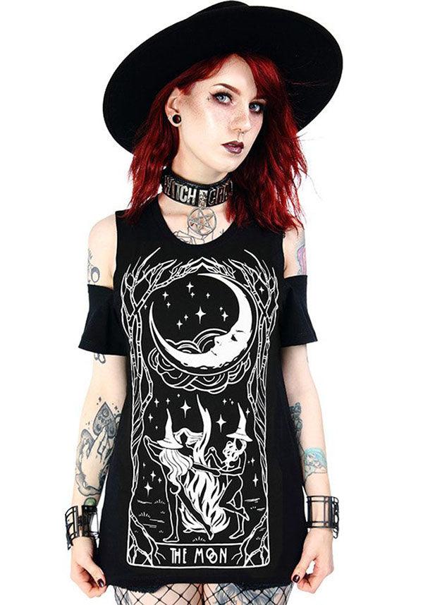 Witches Chant | Cold Shoulder T-SHIRT - Beserk - all, all clothing, all ladies, all ladies clothing, aug19, black, clickfrenzy15-2023, clothing, cold shoulder, discountapp, edgy, fp, gothic, ladies, ladies clothing, ladies shirt, ladies tshirt, moon, restyle, shirt, shirts, t-shirt, tarot, tees and shirt, tees and shirts, top, tops, tshirt, tshirts, tshirts and tops, witch, witches, womens shirt, womens shirts