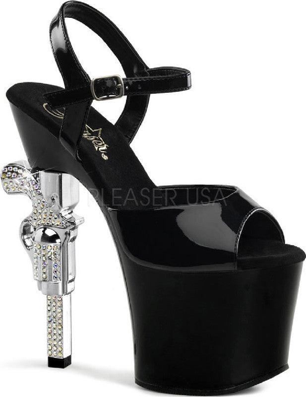 REVOLVER-709 [Patent Black] | PLATFORM HEELS [PREORDER] - Beserk - all, black, clickfrenzy15-2023, diamante, diamond, discountapp, fp, gun, heels, heels [preorder], labelpreorder, labelvegan, platform, platform heels, platforms, platforms [preorder], pleaser, ppo, preorder, shoes, vegan