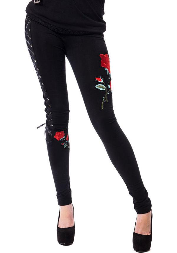 Rose Corset | LEGGINGS - Beserk - all, all clothing, all ladies, all ladies clothing, black, clickfrenzy15-2023, clothing, corset, discountapp, edgy, fp, goth, gothic, innocentclothing, lace up, ladies, ladies clothing, ladies pants, ladies pants + shorts, ladies pants and shorts, legging, leggings, pants, poizen industries, red, rose, roses, womens pants