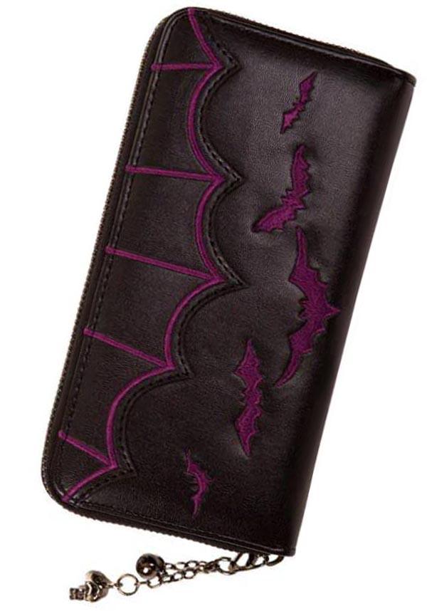 Salem Bat [Purple/Black] | WALLET - Beserk - accessories, all, banned apparel, bat, bats, black, chain, clickfrenzy15-2023, discountapp, fp, gothic, gothic accessories, handbags and purses, pricematchedsg, purple, purse, repriced230523, skull, spiderweb, wallet, wallets, wallets and purses, web