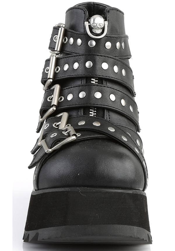 SCENE-30 [Black] | PLATFORM BOOTS [PREORDER] - Beserk - all, ankle boots, black, bootie, boots, boots [preorder], buckle, buckle up, buckles, clickfrenzy15-2023, demonia, demonia shoes, discountapp, fp, goth, gothic, labelpreorder, labelvegan, platform boots, platforms, platforms [preorder], pleaserimageupdated, ppo, preorder, shoes, skull, vegan