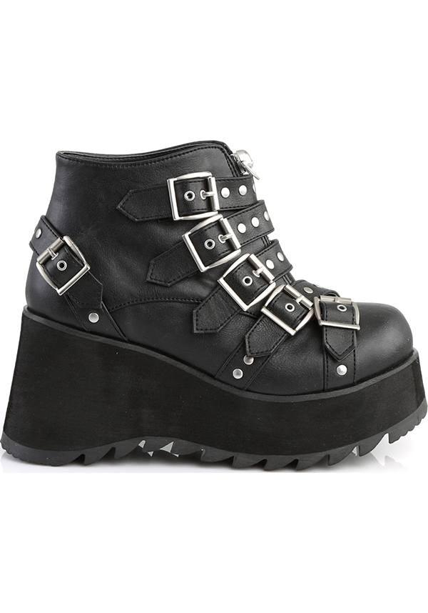 SCENE-30 [Black] | PLATFORM BOOTS [PREORDER] - Beserk - all, ankle boots, black, bootie, boots, boots [preorder], buckle, buckle up, buckles, clickfrenzy15-2023, demonia, demonia shoes, discountapp, fp, goth, gothic, labelpreorder, labelvegan, platform boots, platforms, platforms [preorder], pleaserimageupdated, ppo, preorder, shoes, skull, vegan