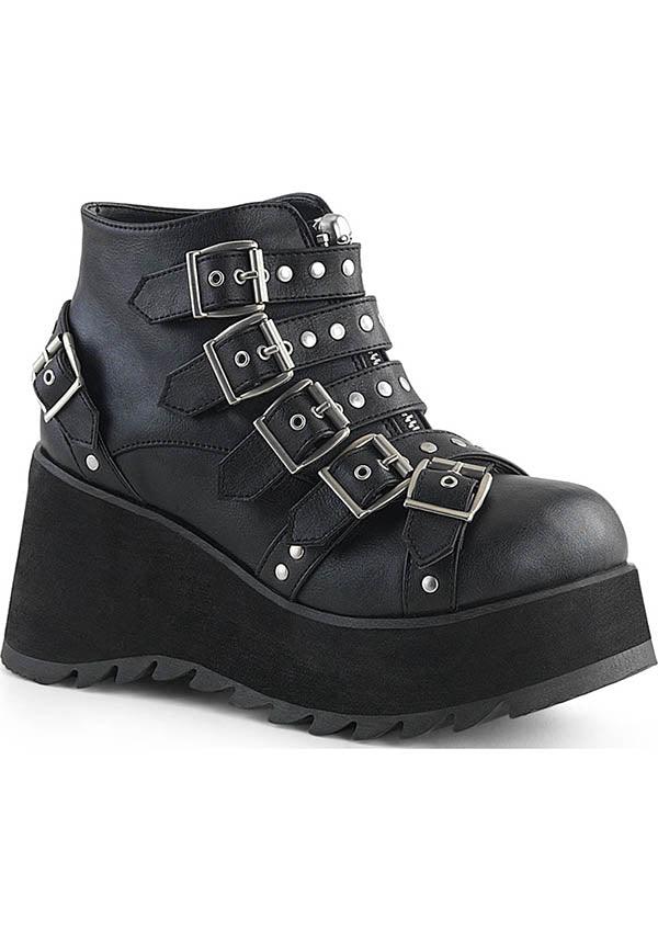 SCENE-30 [Black] | PLATFORM BOOTS [PREORDER] - Beserk - all, ankle boots, black, bootie, boots, boots [preorder], buckle, buckle up, buckles, clickfrenzy15-2023, demonia, demonia shoes, discountapp, fp, goth, gothic, labelpreorder, labelvegan, platform boots, platforms, platforms [preorder], pleaserimageupdated, ppo, preorder, shoes, skull, vegan