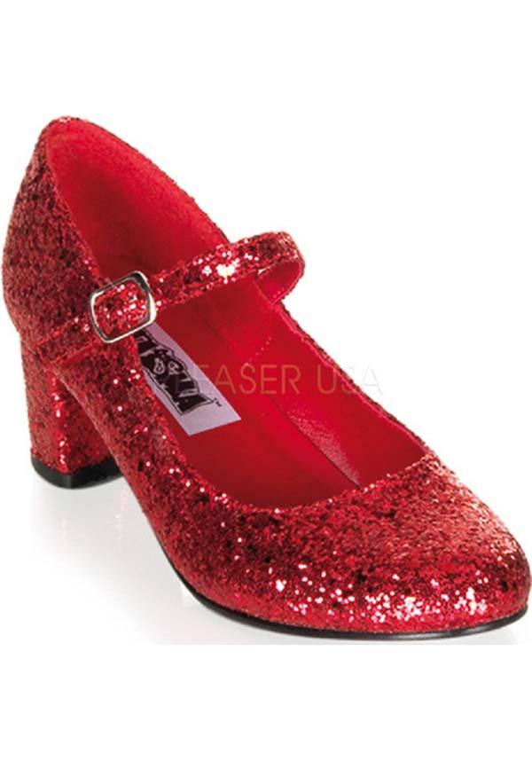SCHOOLGIRL-50G [Red Glitter] | HEELS [PREORDER] - Beserk - all, clickfrenzy15-2023, costume, discountapp, dorothy, fp, funtasma, glitter, halloween costume, heels, heels [preorder], labelpreorder, ppo, preorder, red, shoes, wizard of oz