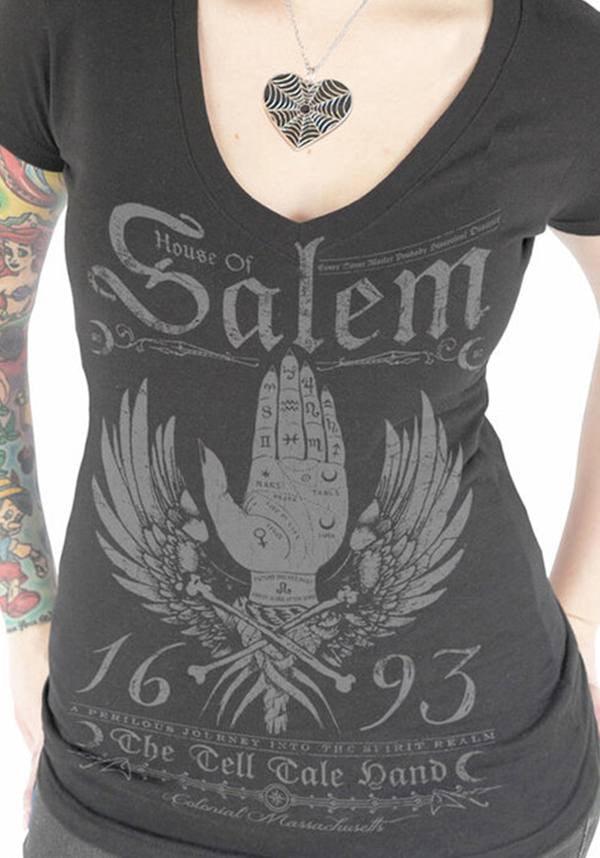 House Of Salem | V-NECK TEE` - Beserk - all, all clothing, all ladies, all ladies clothing, black, clickfrenzy15-2023, clothing, discountapp, edgy, fp, goth, goth shirt, goth tshirt, gothic, grey, ladies, ladies clothing, ladies shirt, ladies tee, ladies top, ladies tshirt, R290920, salem, sep20, serpentine, shirt, tees and shirts, tees and tops, top, tops, tshirt, tshirts and tops, v neck, vintage, vneck, witch, witches, women, womens shirt, womens tee, womens top, womens tshirt