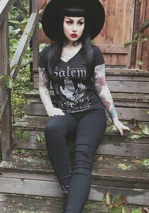 House Of Salem | V-NECK TEE` - Beserk - all, all clothing, all ladies, all ladies clothing, black, clickfrenzy15-2023, clothing, discountapp, edgy, fp, goth, goth shirt, goth tshirt, gothic, grey, ladies, ladies clothing, ladies shirt, ladies tee, ladies top, ladies tshirt, R290920, salem, sep20, serpentine, shirt, tees and shirts, tees and tops, top, tops, tshirt, tshirts and tops, v neck, vintage, vneck, witch, witches, women, womens shirt, womens tee, womens top, womens tshirt