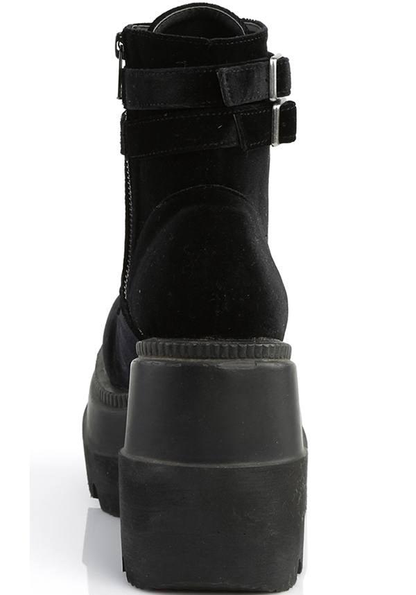 SHAKER-52 [Black Velvet] | PLATFORM BOOTS [PREORDER] - Beserk - all, black, boots, boots [preorder], clickfrenzy15-2023, demonia, demonia shoes, discountapp, fp, goth, gothic, labelpreorder, labelvegan, platforms, platforms [preorder], pleaserimageupdated, ppo, preorder, shoes, vegan, velvet, velvet shoe